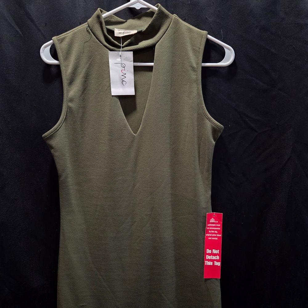NWT pinc Mock Neck Keyhole Slit Dress Women's L Olive Green Maxi Sleeveless